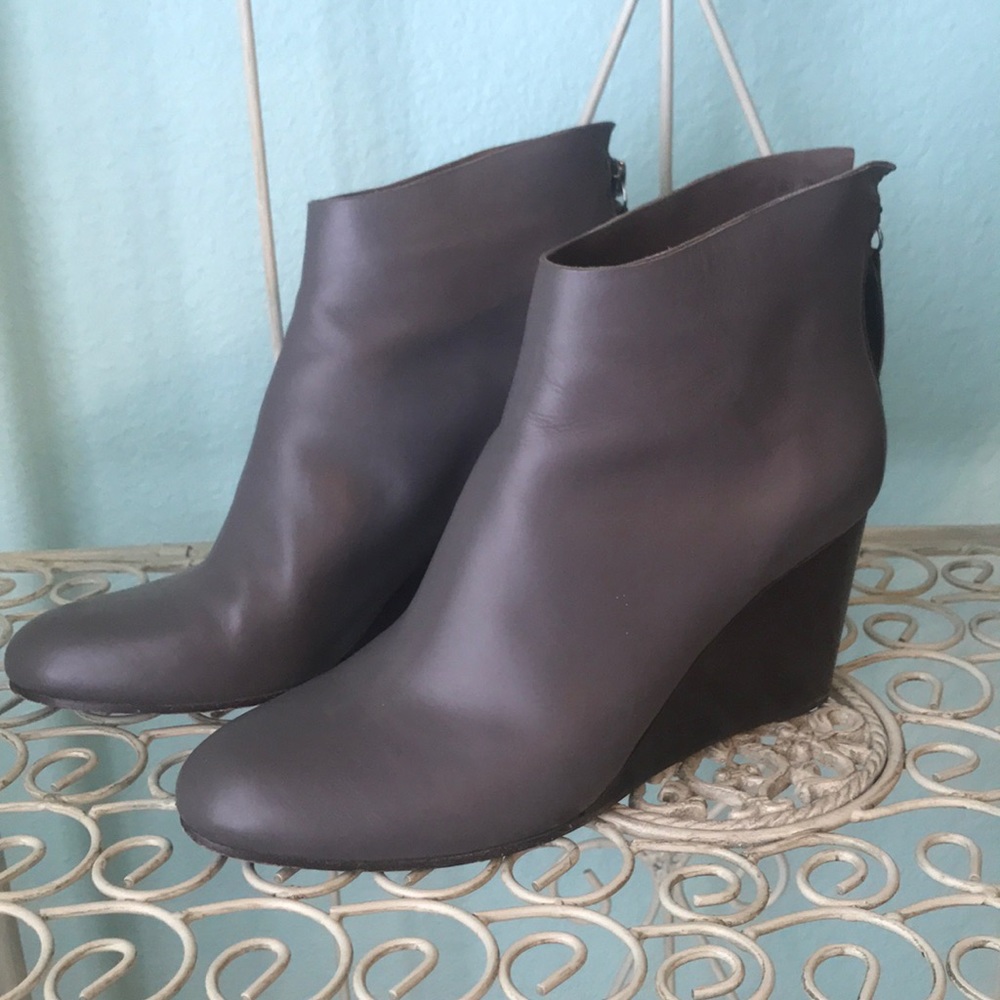 Grey ankle booties with wedge heel